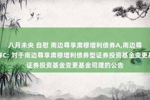 八月未央 自慰 南边尊享肃穆增利债券A，南边尊享肃穆增利债券C: 对于南边尊享肃穆增利债券型证券投资基金变更基金司理的公告